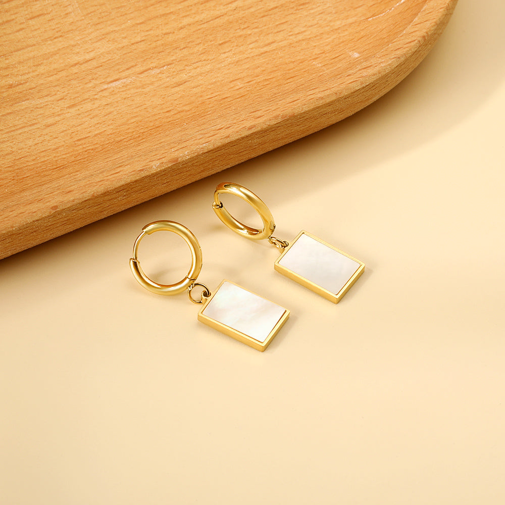2x12.7mm circle with rectangular white shell stud earrings asonjewelry
