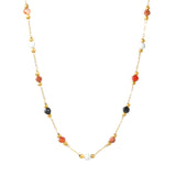 2mm small steel beads + 3.2mm colored stones 40+5cm + 10x3mm square tag necklace, gold