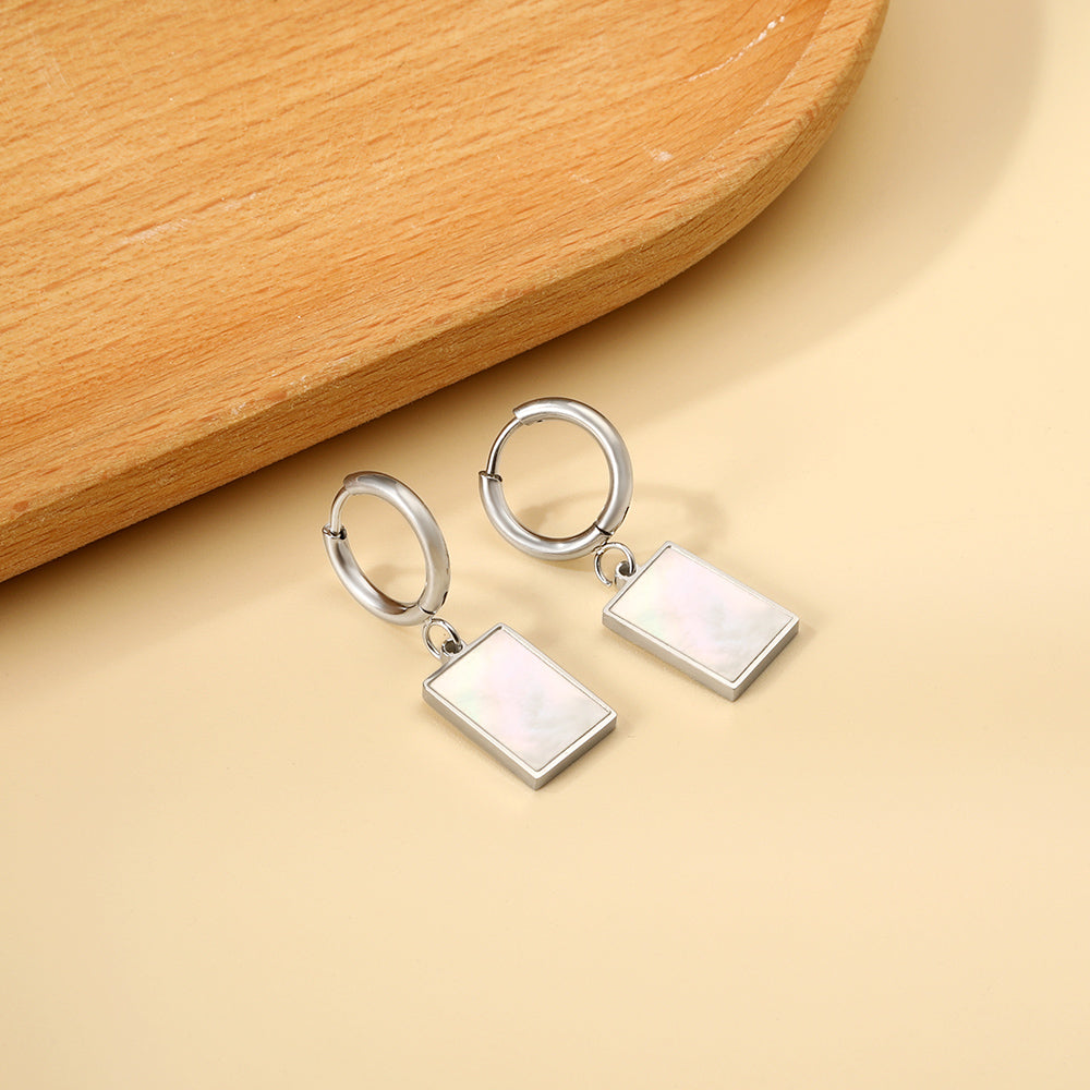 2x12.7mm circle with rectangular white shell stud earrings asonjewelry