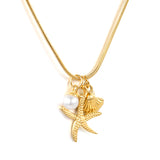 15 x 20.7mm Starfish + 10.1 x 11.4mm Shell + 5.6mm Pearl Accessories 1.2mm Round Snake Chain 40+5cm+6mm Necklace Gold