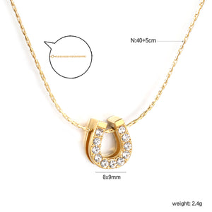 8x9mm U-shaped hollow pendant with diamonds, 0.3mm cross hammer round chain, 40+5cm+6mm round tag necklace, gold