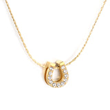 8x9mm U-shaped hollow pendant with diamonds, 0.3mm cross hammer round chain, 40+5cm+6mm round tag necklace, gold