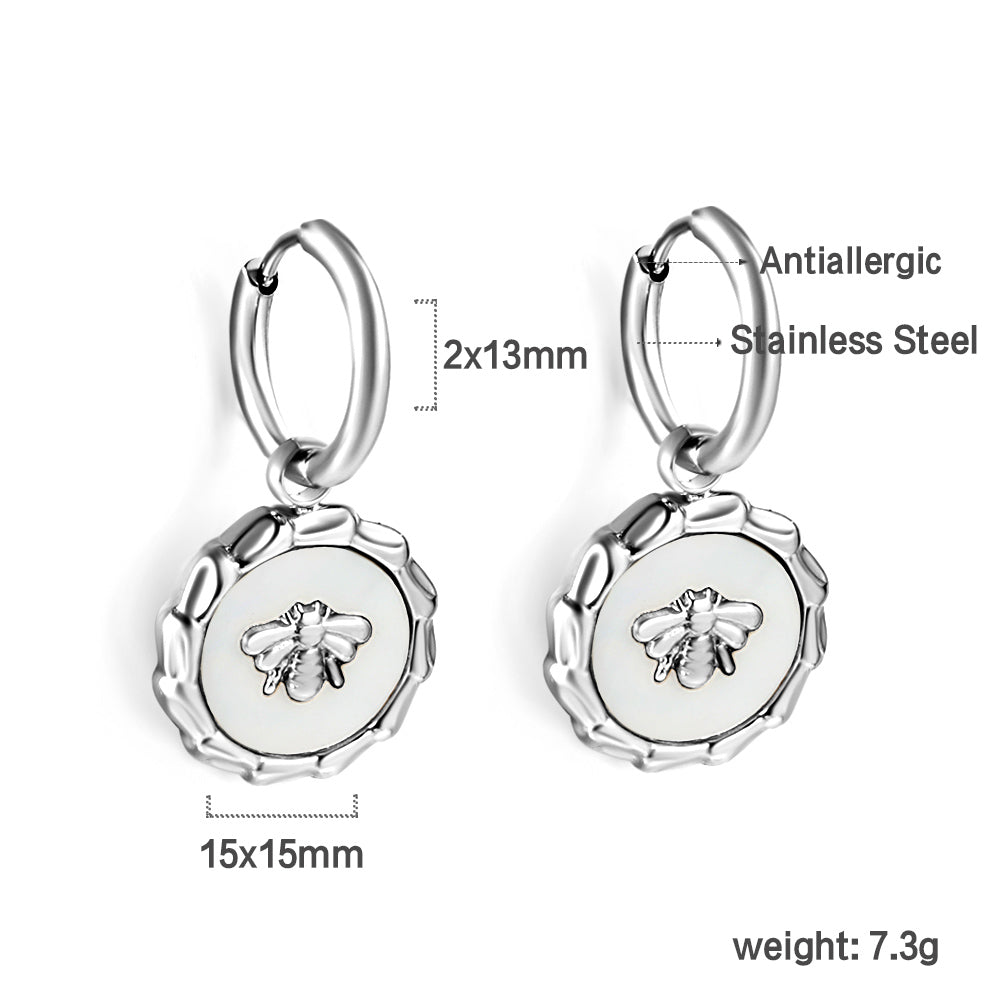 2x13mm circle white shell insect stud earrings asonjewelry