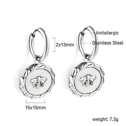 2x13mm circle white shell insect stud earrings asonjewelry