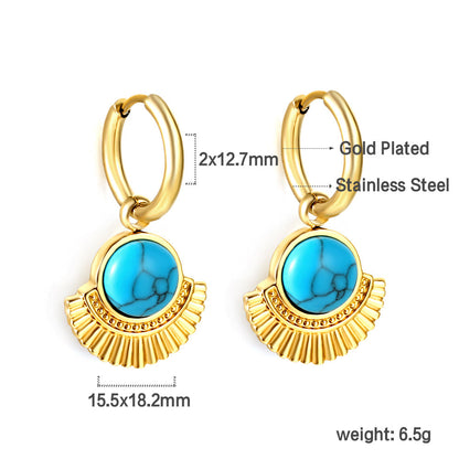 Blue turquoise semicircle stud earrings asonjewelry