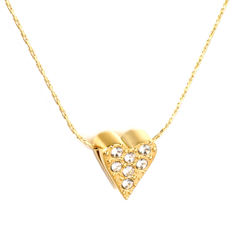 8x9mm heart-shaped hollow pendant with diamonds, 0.3mm cross hammer round chain, 40+5cm+6mm round tag necklace, gold