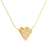 8x9mm heart-shaped hollow pendant with diamonds, 0.3mm cross hammer round chain, 40+5cm+6mm round tag necklace, gold