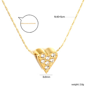 8x9mm heart-shaped hollow pendant with diamonds, 0.3mm cross hammer round chain, 40+5cm+6mm round tag necklace, gold