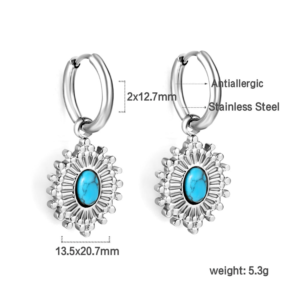 Blue Turquoise Oval Stud Earrings asonjewelry