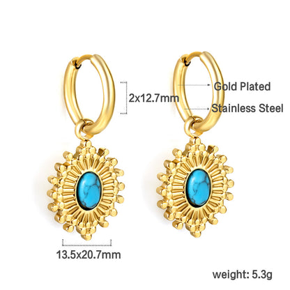 Blue Turquoise Oval Stud Earrings asonjewelry