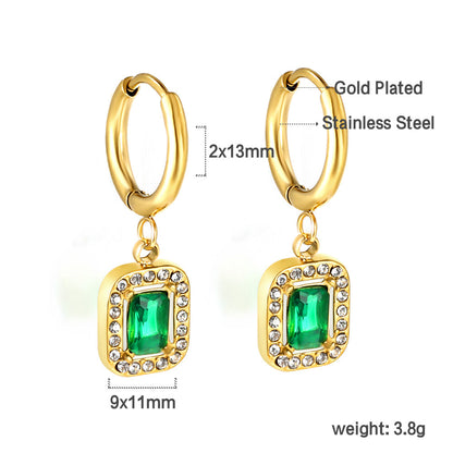 2x13mm circle with rectangular green diamond + white diamond hoop earrings asonjewelry