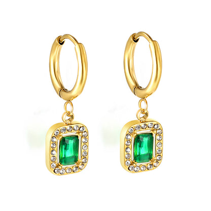 2x13mm circle with rectangular green diamond + white diamond hoop earrings asonjewelry