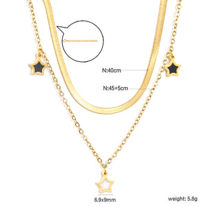 6.9 x 9mm star accessory, 2.6mm push-lock chain 40cm + 0.4cm cross chain 45cm + 5cm double chain necklace, gold