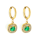 Boucles d'oreilles cercle 2x13mm avec diamant vert carré + créoles diamant blanc