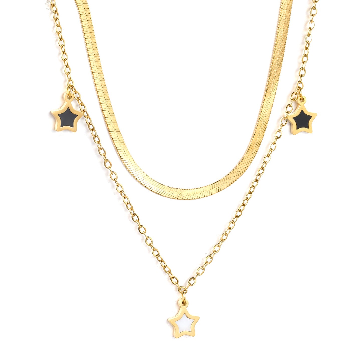 6.9 x 9mm star accessory, 2.6mm push-lock chain 40cm + 0.4cm cross chain 45cm + 5cm double chain necklace, gold asonjewelry