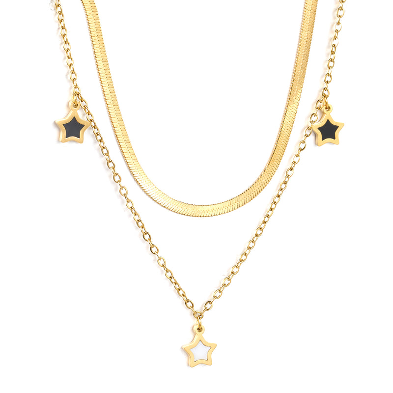 6.9 x 9mm star accessory, 2.6mm push-lock chain 40cm + 0.4cm cross chain 45cm + 5cm double chain necklace, gold
