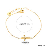 10*15mm Cross CNC White Zirconia Accessories Bracelet 17+3cm+6mm Round End Tag Gold Color