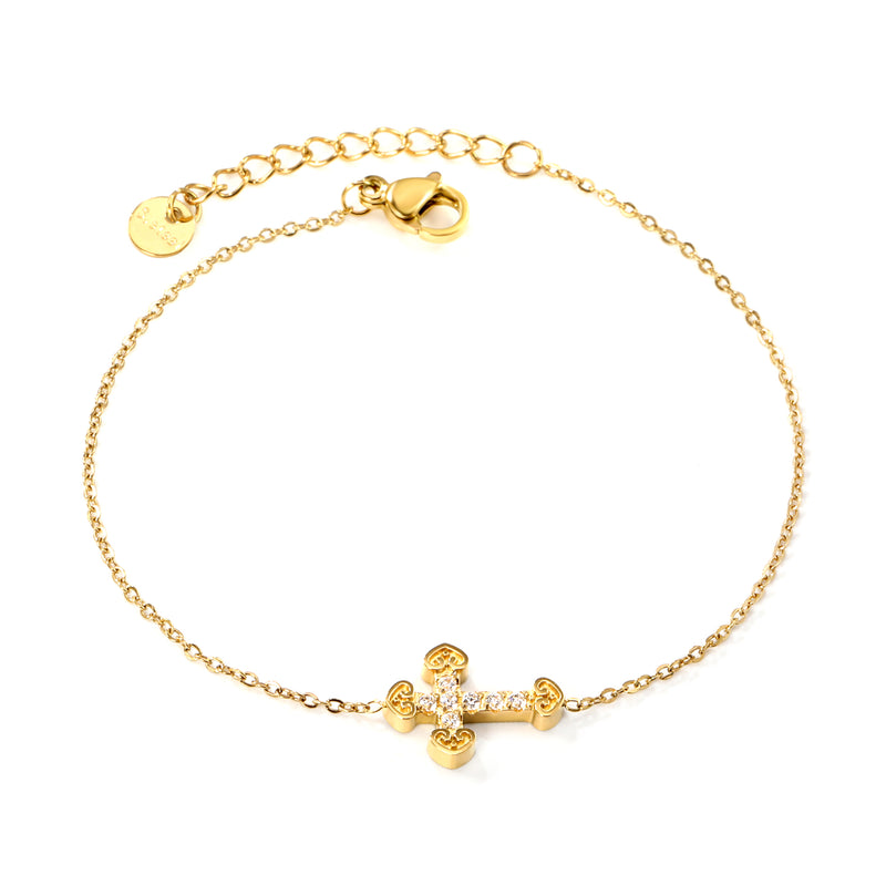 11*15mm Cross CNC White Zirconium Accessory Bracelet 17+3cm+6mm Round Tail Plaque Gold Color