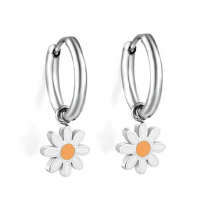 2.0mm x 10mm Inner Ear Hook with 8.4mm Orange-Centered Daisy Accessories, Earrings, Steel/Gold