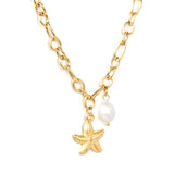 15.1 x 19.6mm starfish + 7.8 x 14.6mm pearl accessories 1.2 cross chain 40+5cm + 6mm necklace, gold