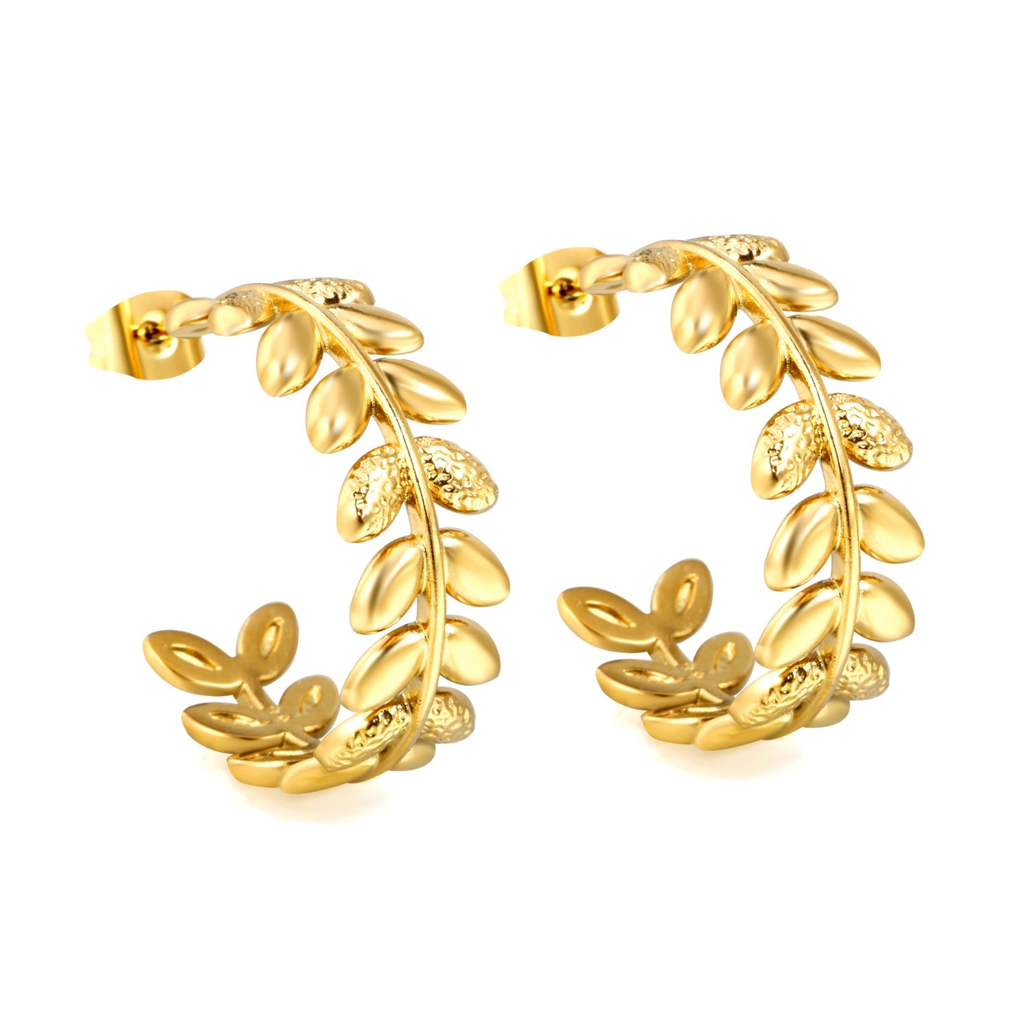 C-shaped leaf earrings 1.8*W9*H26.4mm gold color asonjewelry
