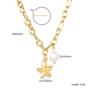 15.1 x 19.6mm starfish + 7.8 x 14.6mm pearl accessories 1.2 cross chain 40+5cm + 6mm necklace, gold