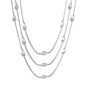 4*7mm oval bead double-layer snake bone chain 120+5cm+6mm round tag necklace Steel color/gold