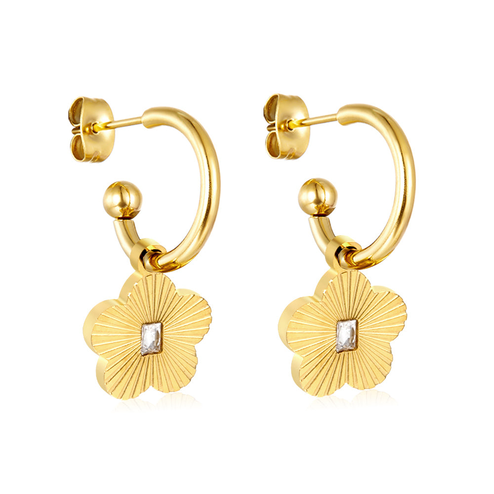 2x16mm half circle with peach blossom white diamond stud earrings asonjewelry