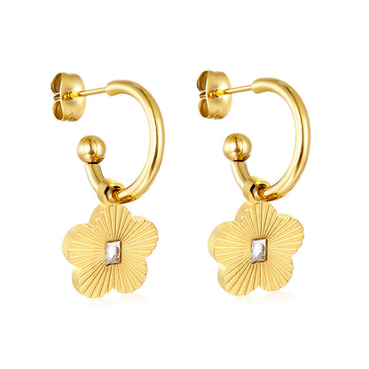 2x16mm half circle with peach blossom white diamond stud earrings asonjewelry