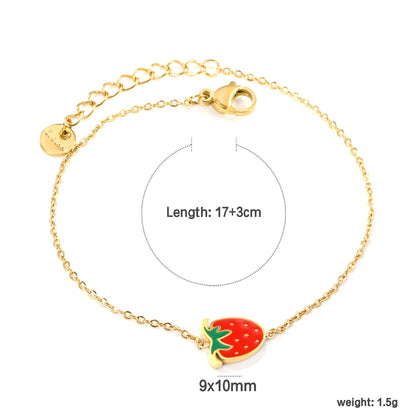 9*10mm Strawberry with Mixed Color Drip Oil Accessories Bracelet 17+3cm+6mm Round End Plaque Gold Color asonjewelry