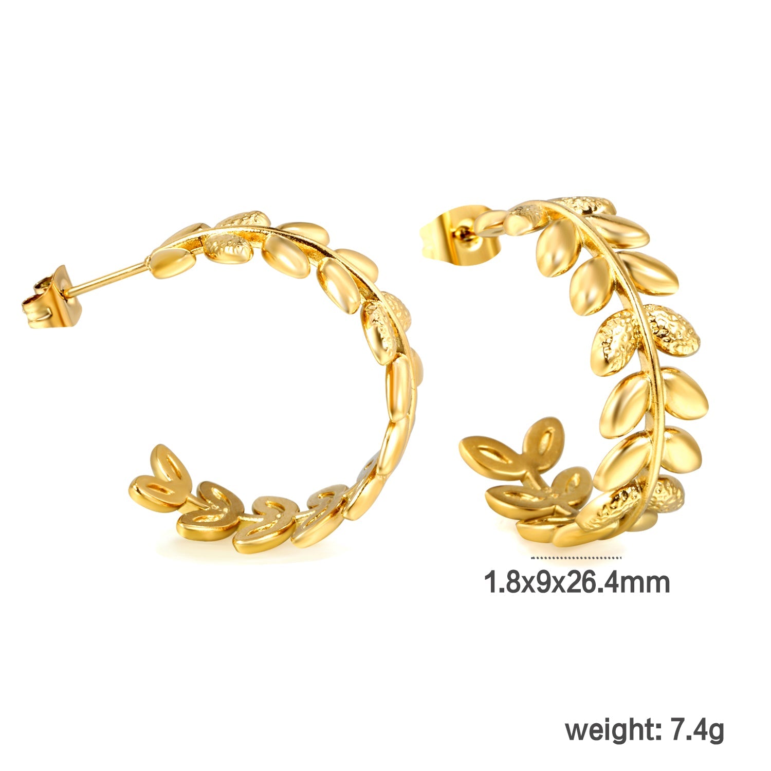 C-shaped leaf earrings 1.8*W9*H26.4mm gold color asonjewelry