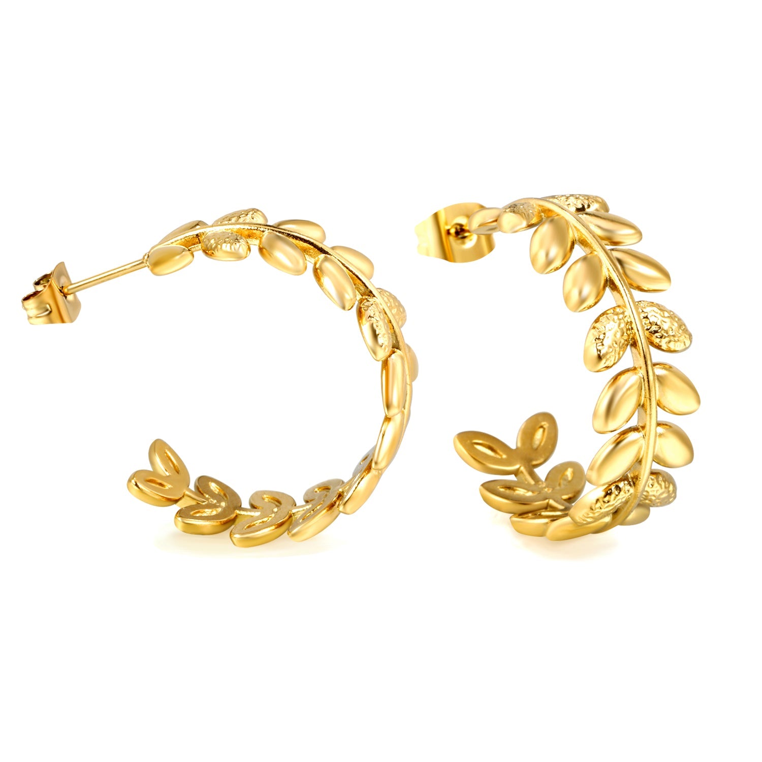 C-shaped leaf earrings 1.8*W9*H26.4mm gold color asonjewelry