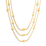 4*7mm oval bead double-layer snake bone chain 120+5cm+6mm round tag necklace Steel color/gold
