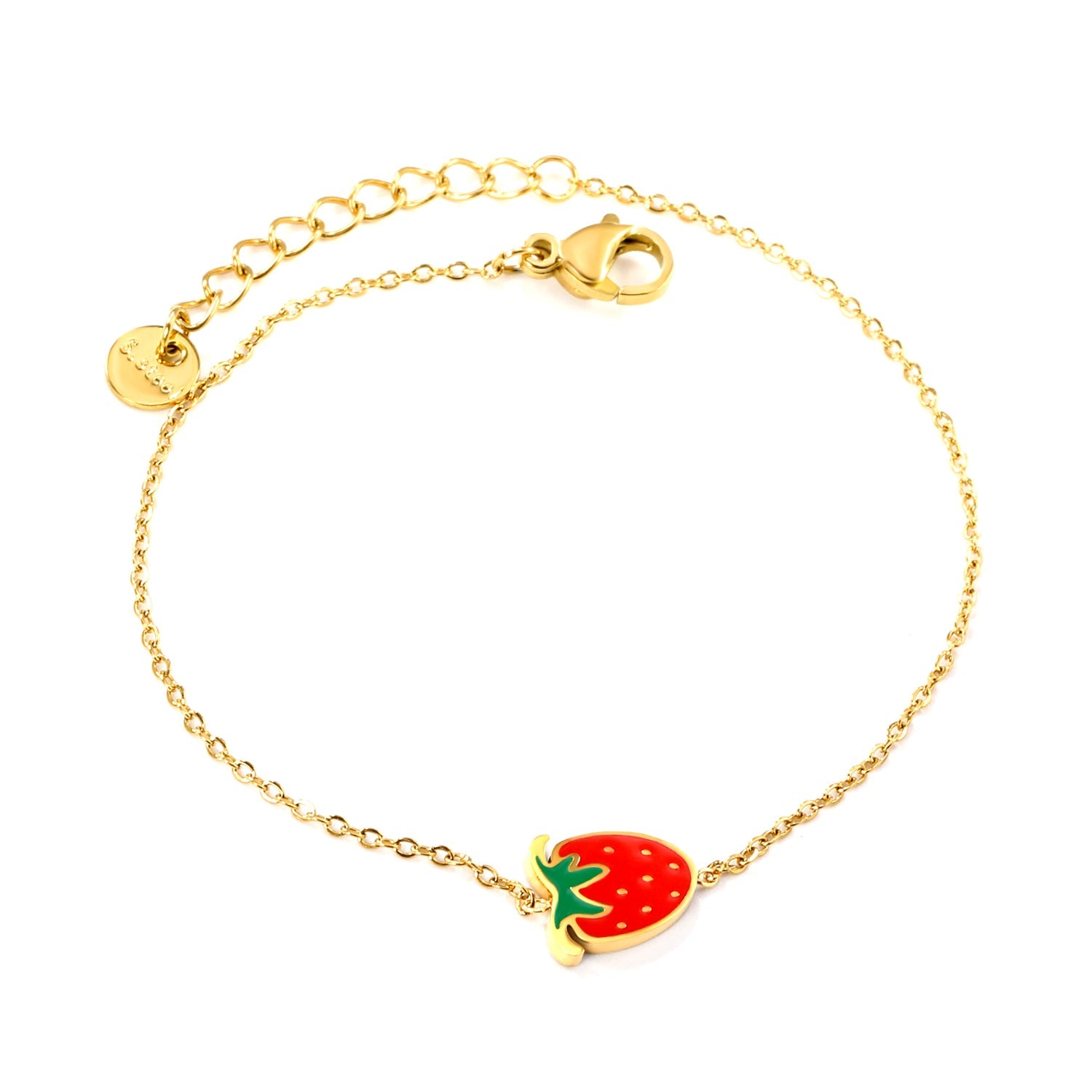 9*10mm Strawberry with Mixed Color Drip Oil Accessories Bracelet 17+3cm+6mm Round End Plaque Gold Color asonjewelry