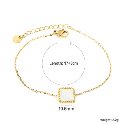 10.6mm Bead Edge Square Sticky White Shell Bracelet 17+3cm+6mm Round Tail Plaque Gold Color asonjewelry
