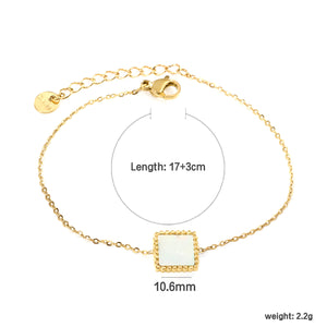 10.6mm Bead Edge Square Sticky White Shell Bracelet 17+3cm+6mm Round Tail Plaque Gold Color