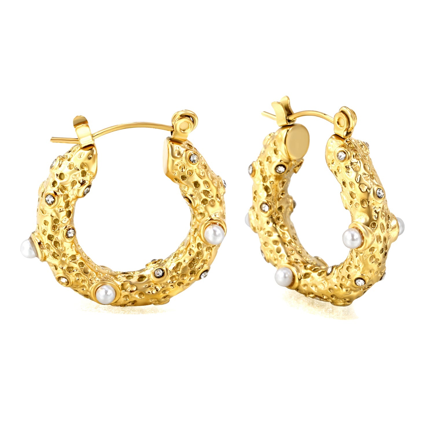 Round uneven with five 2.4mm white pearl earrings 4.7*23.5mm gold color asonjewelry