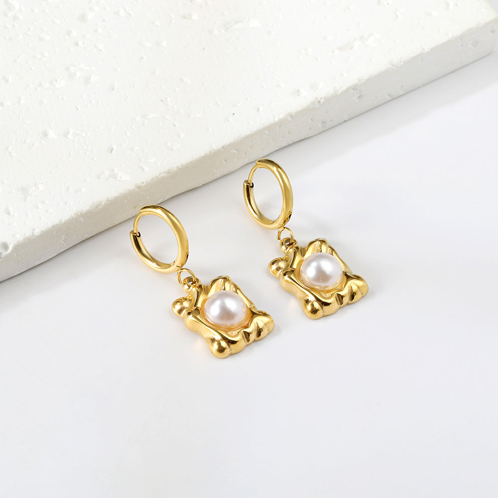 2x13mm circle with rectangular special shape with white pearl stud earrings asonjewelry