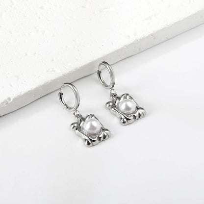 2x13mm circle with rectangular special shape with white pearl stud earrings asonjewelry