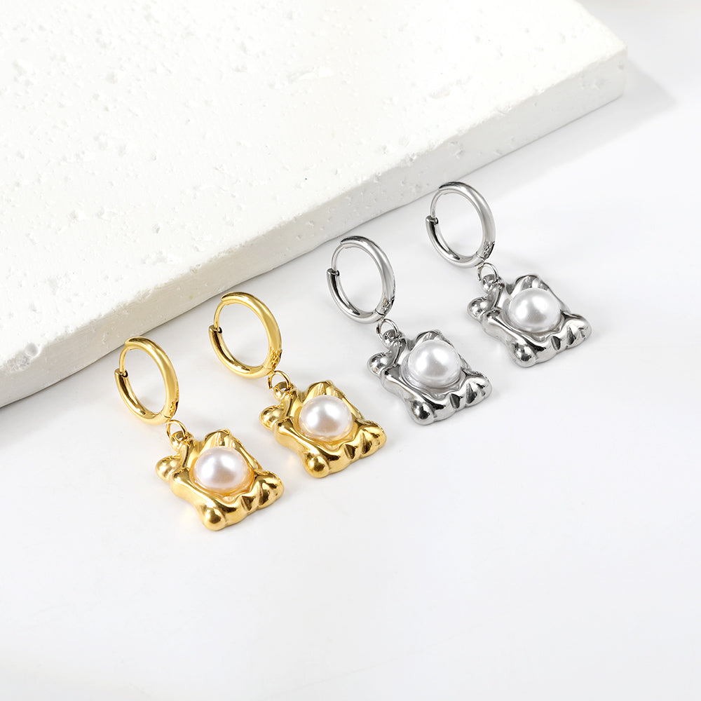 2x13mm circle with rectangular special shape with white pearl stud earrings asonjewelry