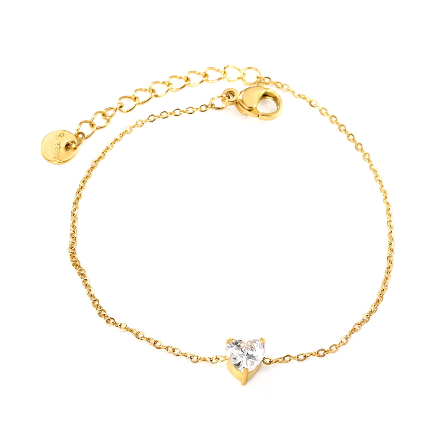 6*7mm Heart with White Zirconium Accessories Bracelet 17+3cm+6mm Round End Plaque Gold Color asonjewelry