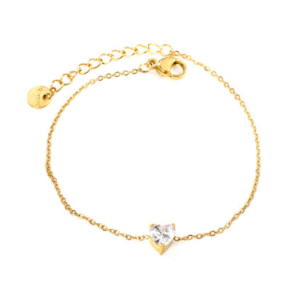 6*7mm Heart with White Zirconium Accessories Bracelet 17+3cm+6mm Round End Plaque Gold Color asonjewelry