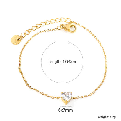 6*7mm Heart with White Zirconium Accessories Bracelet 17+3cm+6mm Round End Plaque Gold Color asonjewelry