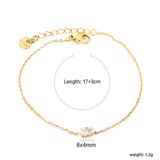 6*4mm oval with white zirconium bracelet 17+3cm+6mm round end tag gold color
