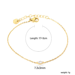 7.3*3mm horse-eye bracelet with white zirconium fittings 17+3cm+6mm round end tags gold color