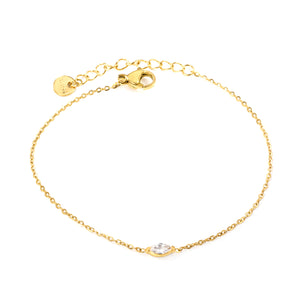 7.3*3mm horse-eye bracelet with white zirconium fittings 17+3cm+6mm round end tags gold color