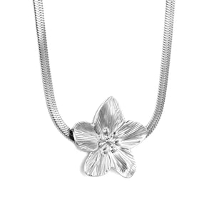 30.2 x 32.2mm large flower pendant with 4mm wide snake bone chain, 45+5cm necklace, steel color/gold color