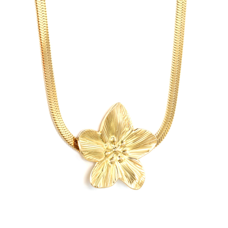 30.2 x 32.2mm large flower pendant with 4mm wide snake bone chain, 45+5cm necklace, steel color/gold color