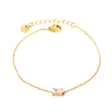 7*5mm Rectangle with White Zirconium Accessories Bracelet 17+3cm+6mm Round End Plaque Gold Color