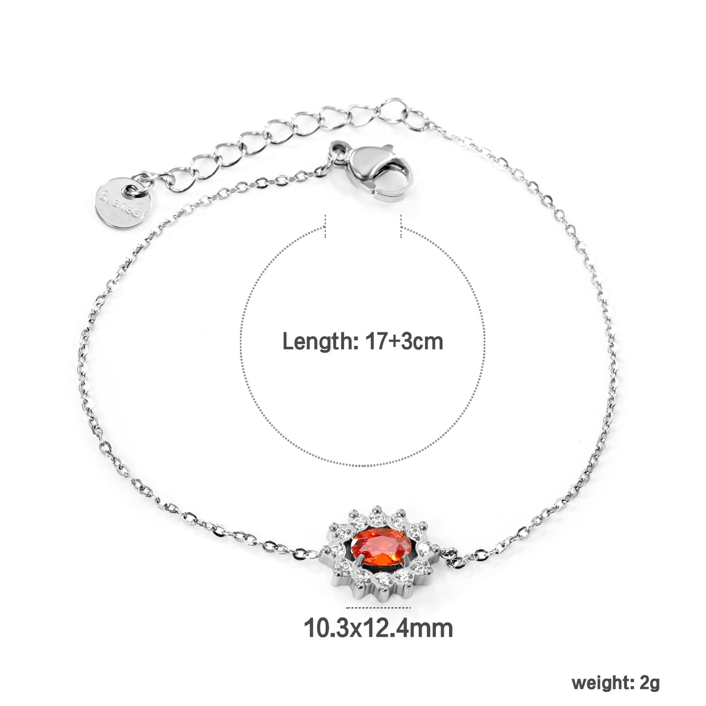 10.3*12.4mm Lace Oval with CNC White Zirconium Ring + Garnet Red Real Zirconium Accessories Bracelet 17+3cm+6mm Round End Plaque Steel/Golden asonjewelry